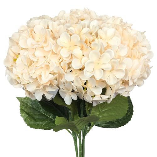 6 PCS Artificial Hydrangea Flowers, Faux Silk Hydrangea with Long Stems, Home Wedding Decor, Table Centerpieces, Party Decorations(Champagne) - color: Champagne