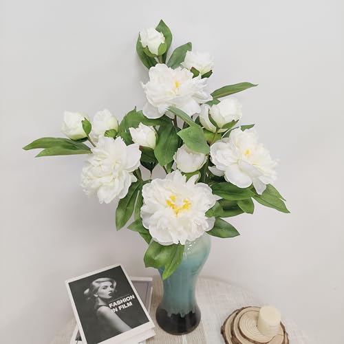 Peony Artificial Flowers,4 Pcs Fake Faux Peonies Flowers Look Real,Silk Peonies with Stems for Home Decor,White Peonies Artificial Flowers for Floral Arrangements(4, White) - color: White