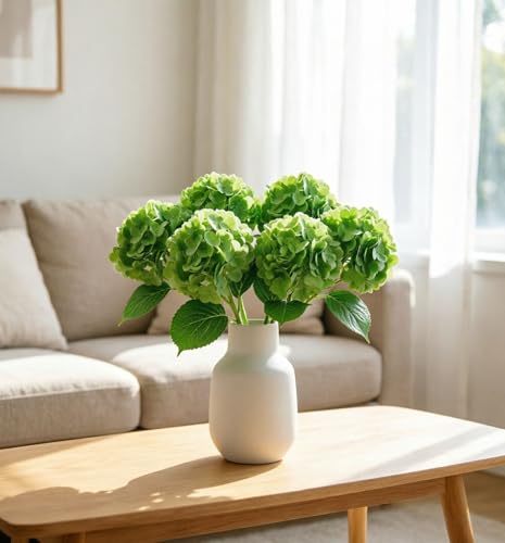 4 Pcs Faux Hydrangeas Real Touch Hydrangea Artificial Flowers Latex Large Fake Flower Long Stems for Wedding Home Party Table Centerpieces Decor (Green) - color: Green