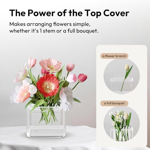 NIUBEE Acrylic Vase for Centerpieces, Clear Acrylic Flower Vase Display for Fresh/Artificial Flowers, Kid-Safe Transparent Flower Holder for Living Room/Office/Wedding/Anniversary (4.72 Inch) - size: 4.72 Inch