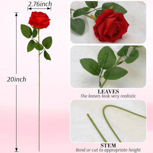 MERIXMAS Roses Artificial Flowers, Fake Silk Roses with Stems for Valentine's Day Mother's Day Christmas, Indoor Outdoor Decor Wedding Anniversary Birthday Party Decor, Gift for Her(12, Red) - color: Red