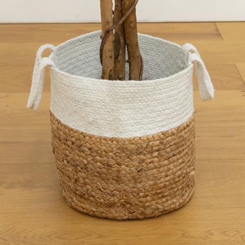 Nearly Natural 6ft. Triple Trunk Ficus Artificial Tree with Natural Trunks in Handmade Natural Jute and Cotton Basket Planter - size: 6ft, style: Tree in Basket
