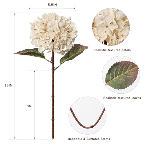 Artificial Flower Fake Silk Hydrangea Heads Bouquet with Stems Bulk for Fall Decoration Table Center Christmas Indoor Outdoor Faux Floral Realistic with Leaves Plants Crafts 8PCS(White) - color: White