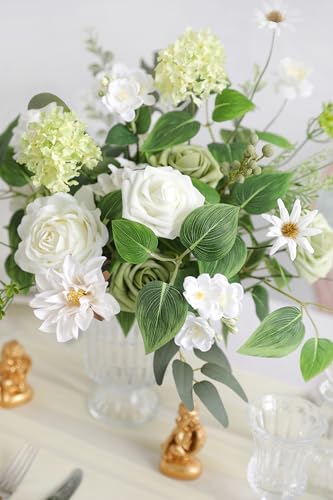 YYHUAWU Artificial Flowers Combo Set Fake Flower Leaf Box with Stems for DIY Wedding Bouquets Centerpieces Arrangements Baby Shower Party Home Decorations - color: Light Green