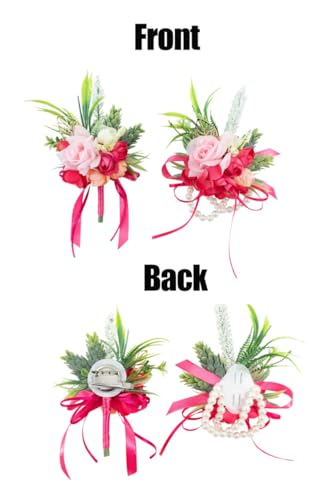 2 Pcs Wrist Corsage and Boutonniere Set, Hot Pink Corsage for Wedding, Boutonniere for Men Artificial Rose Flower Wristlet Bracelet Prom Ceremony Anniversary Accessories Decor Suit - color: Hot Pink