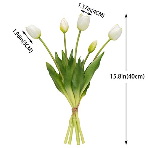 DUYONE 40Pcs Artificial Tulips Flowers, Soft Touch Realistic Latex Tulips Bouquet for Home Office Wedding Party Garden Decor, Fake Flowers for Centerpieces Dining Table Living Room Spring(White Set) - color: A Style-40pcs White Set(no Vase)