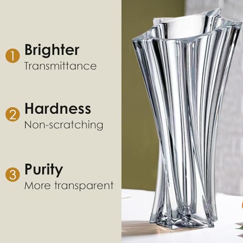 Crystal Glass Vase – Heavy Crystal Vase for Flowers with Weighted Bottom, Thick Durable Decorative Vases for Modern Home Decor, 9.8″ 3.5lb Clear Centerpiece (Transparent) - color: Transparent