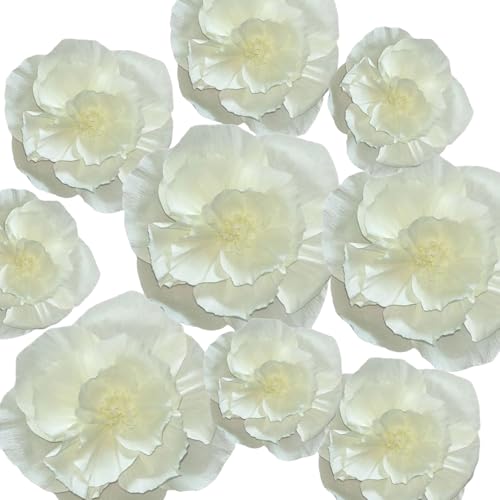 BRT Bearingshui Crepe Paper Flowers Decoration for Wall Total 9 Pcs, Artificial Flowers for Wedding Decor,Flower Backdrop Decor, Baby Bridal Shower Birthday Party, Beige 3D Wall Flowers Decor - color: Beige