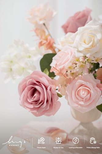 Ling's moment Fake Flowers Box, Faux Artificial Greenery Stems Foam Roses Gardenia Silk Eucalyptus Fabic Flower for Centerpieces Bouquet Wedding Vase Decorations, Dusty Rose & Pink, Grand Combo - color: Pk-dusty Rose & Pink, size: Grand
