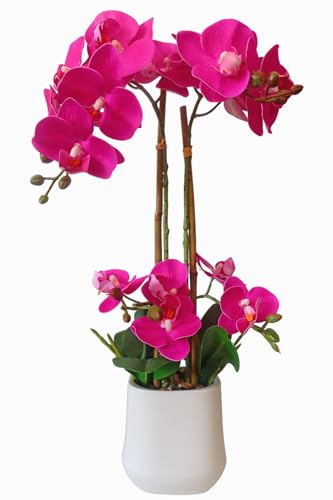 Faux Orchid Fake Flowers Lifelike Purple Artificial Orchid in Pot 18.9In Tall Large Phalaenopsis Flowers for Decoration Elegant Faux Flower for Home Party Decor Arrangement Table Centerpiece - color: Purple