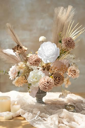 Ling's moment Fake Flowers Box, Faux Artificial Greenery Stems Foam Roses Dahlia Silk Hydrangea Peony Fabic Flower for Centerpieces Bouquet Wedding Vase Decorations, Boho & Nude, Deluxe Combo - color: Beg-boho & Nude, size: Deluxe