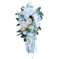 9.8 Inch Cascade Bridal Bouquet for Bride with Artificial Rose Flower Greenery Rustic Cascading Bridal Bride Wedding Bouquet Flower Wedding Champagne and Light Blue - color: Light Blue & Champagne
