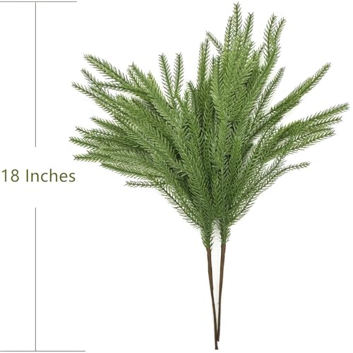 Artificial Pine Branches, Real Touch Norfolk Pine Stems 18 Inch, Faux Christmas Greenery Stem Fake Plants Home Vase Centerpiece DIY Arrangement Indoor Outdoor Shrubs Decorations - Light Green 4 Pack - color: Norfolk Pine Branches / Light Green 4 Pcs