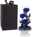 Preserved Roses Handmade Preserved Flowers in Glass Dome, Blue Rose Never Withered, Birthday Gifts for Women (13 inch) - color: Royal Blue, size: X-Large