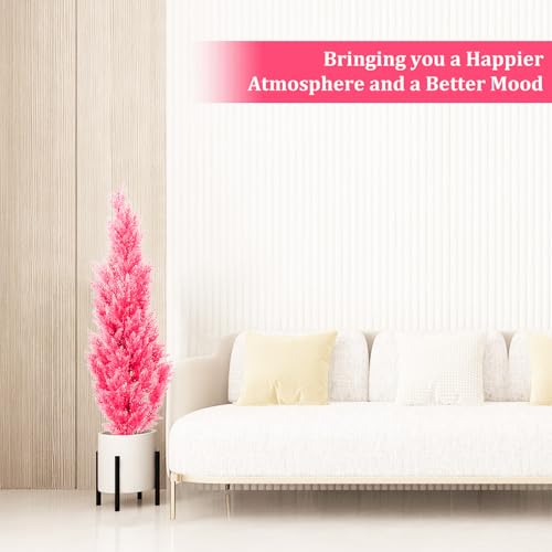 Two 4-Foot Pink Artificial Plants-Indoor and Outdoor Artificial Trees, Anti-Ultraviolet Artificial shrubs-Outdoor Pink Cedar-are Very Suitable for Home Front Porch Courtyard Decoration - color: 4ft Pink