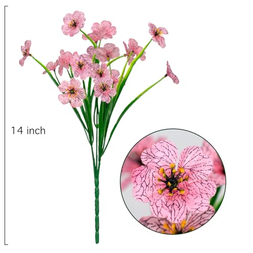 Outdoor Artificial Flowers 21 UV Resistant Bundles Fake Flower Plastic Plants Faux Silk Flowers Porch Hanging Garden Porch Window Box Decorating (Pink) - color: Pink