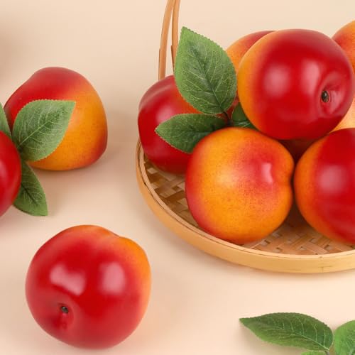 Gresorth 6pcs Artificial Peach Decoration Fake Nectarine Fruit Display Faux Lifelike Fruits Ornament Home Party Kitchen Christmas - color: Nectarine