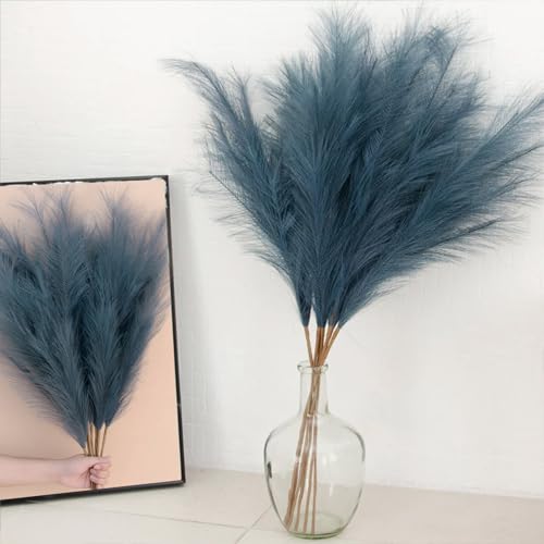 38" 10 Stems Tall Pampas Grass - Faux Fluffy Pampas Grass Tall Navy Blue for Boho Home Wedding Mothers Day Decoration - color: Navy Blue