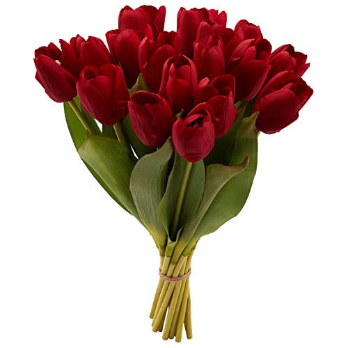 20PCS Artificial Tulips Real Touch Faux Flower Moisturizing Tulips for Photography Ornaments Home Garden Wedding Party Decor Fake Flowers (Red) - color: Red