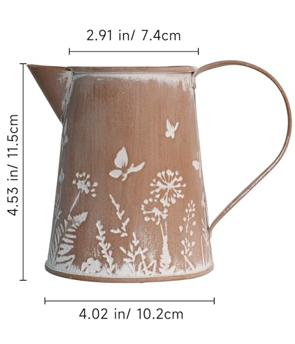 Yoillione Farmhouse Metal Flower Vase, Rustic Clay Brown Jug Pitcher Mini Vase for Flowers, Shabby Chic Home Decor Small Vase, Gifts for Women - color: Clay Brown Wildflower, size: Mini