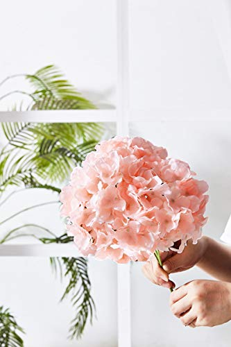 10Pcs Artificial Hydrangea Flowers Blush Heads Fake Hydrangea Silk Flowers for Wedding Centerpieces Bouquets DIY Floral Decor Home Decoration with Stems(VASE NOT Included) - color: 10pcs Blush, size: Large