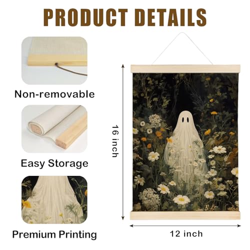 Nrleey Halloween Bathroom Poster Hanger Frame, Ghosts Floral Wall Art with Wooden Poster Hanger, Horror Spooky Wall Hanging Decor, 12x16 Inches - color: Ghost-01