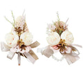 MAFELOE Wrist Corsage & Boutonniere Set, Creamy+Brown+Pink, 2 Pieces | Artificial Flowers, For Groom Bride Groomsmen Bridesmaids, Wedding Party Prom Suit Accessories