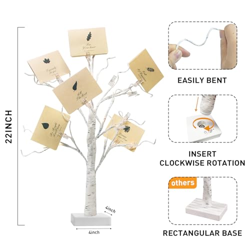 PEIDUO Money Tree, 22 Inch Gift Card Tree Holder with 6 Clips and 6 Greeting Cards, 24 Warm White Birch Tree with Lights, Christmas Tree Card Holder for Birthday Wedding Indoor Xmas Decorations - style: Money tree