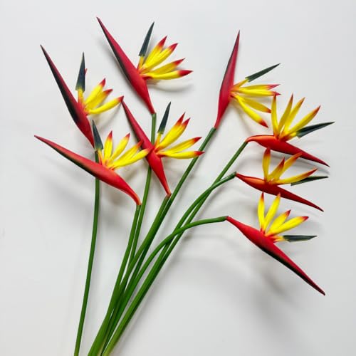 Medium Bird of Paradise 23 Inch,Artificial Flowers Outdoor UV Resistant No Fade Fake Plastic Plants,Flower Stem 5 mm,Artificial Flower Plants Small Flower Arrangement for Home Office 8 Pcs (Yellow)
