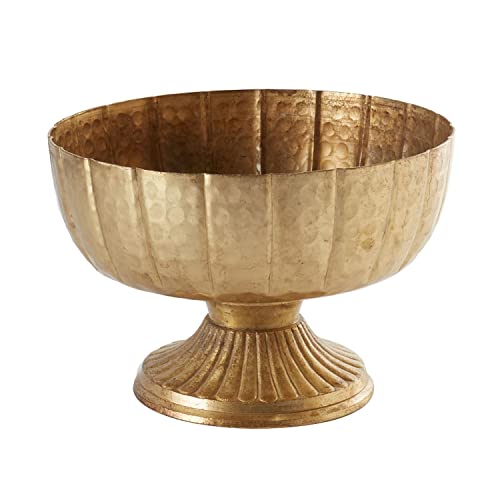 Accent Decor Distressed Gold Metal Compote Bowl | Gold Compote Vase l Lita Metal Vase l Indoor and Outdoor Compote for Any Event - color: Gold Compote, size: 7.75"x 5.75"