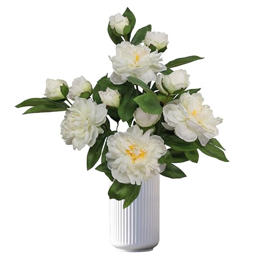 Peony Artificial Flowers,4 Pcs Fake Faux Peonies Flowers Look Real,Silk Peonies with Stems for Home Decor,White Peonies Artificial Flowers for Floral Arrangements(4, White) - color: White