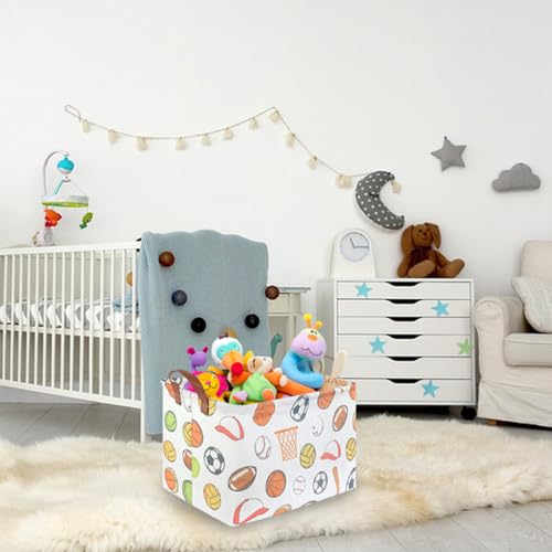 Rectangular Ball basket,Kids Storage Bins, Foldable and waterproof canvas kids basket organizer, Boys toy box,boys Room Decor,shelf basket(Ball game) - color: Ball game