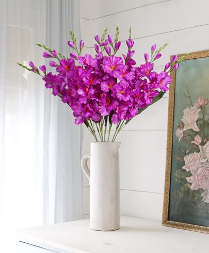 IPOPU 10 PCS Gladiolus Artificial Flowers 30.3 in Gladiolus Flowers Silk Gladiolus Flowers with Stems Artificial Gladiolus Flowers Faux Gladiolus for Home Wedding Office Decoration(Fuchsia) - color: Fuchsia