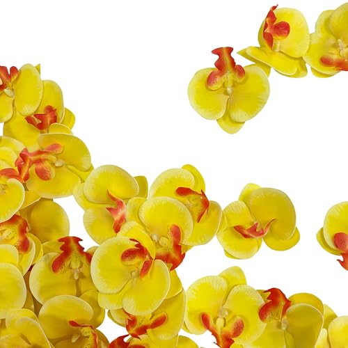 Fake Yellow Orchids Artificial Flowers Heads, 3.5''Fake Orchid Heads for Wedding Floral Bouquet Decor DIY Craft Making Bridal Shower Photography Props (80, Yellow) - color: Yellow
