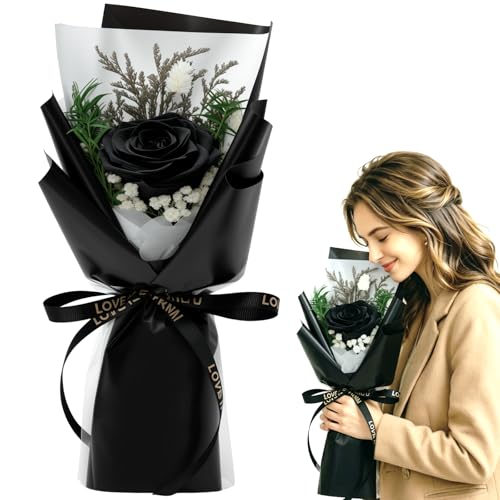 Preserved Flowers for Delivery,Black Rose Bouquet Gift for Women and Mom,Preserved Flowers Bouquet,Birthday Flowers Gifts for Her Grandma Wife Friends,Roses Gift Valentine’s Day Mothers Day - color: Black-bouquet