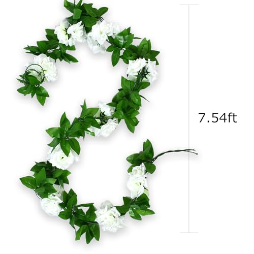 4Pcs Artificial Rose Vines Fake Flowers Garland with Green Leaves Faux Hanging Floral Plants for Home Bedroom Garden Decor,Christmas Anniversary Wedding Birthday Party Decoration (White) - color: White, size: 4Pcs-large rose