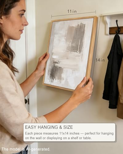 PHOPAGO Modern Abstract Framed Wall Art Mid Century Minimalist Beige Pastel Neutral Wall Decor for Kitchen Bathroom - 11x14in Natural Framed - color: White Abstract, size: 14L" x 11W" x 3 Pcs Natural