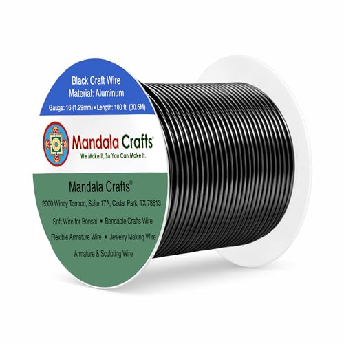 Mandala Crafts 16 Gauge Anodized Aluminum Craft Wire for Jewelry Making - 100 FT Colored Flexible Black Wire - Bendable for Bonsai Armature Crafting Sculpting - color: Black, size: 16 Gauge