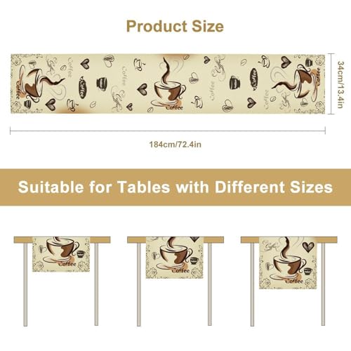 Coffee Theme Table Runner, Farmhouse Brown Coffee Time Cafe Cup Tea Bean Drinks Rustic Vintage Table Center Decor for Family Outdoor Holiday Party Table Decorations, 13"x36" - color: Coffee-2, size: 13“ X 36"