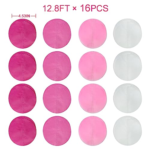 205Ft Hot Pink Party Decorations Big Polka Dots Backdrop Garland Rose Pink Circle Dots Tissue Paper Hanging Curtain Streamer for Bachelorette Birthday Bridal Shower Wedding Engagement Party Supplies - color: Gradient Pink