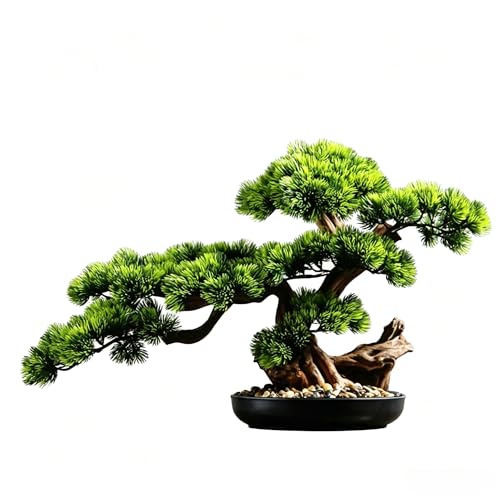 Artificial Bonsai Pine Tree - 17 Inch Realistic Fake Plant, Potted Desktop Display, Zen Garden Decor