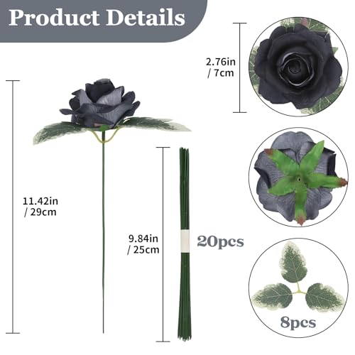 IPOPU Rose Artificial Flowers 20pcs Realistic Velvet Faux Rose with Stems Grey Fake Rose Flowers in Vase for DIY Wedding Bouquets Bridal Shower Party Centerpieces Table Home Decor (Grey) - color: Grey