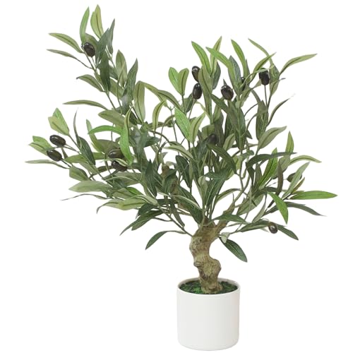 Fake Olive Tree with Pot Indoor, 21" Artificial Olive Tree Stems Potted Greenery Tabletop Faux Green Plants in Pot for Office Bedroom Bathroom Kitchen Living Room Home Decor - color: 21in