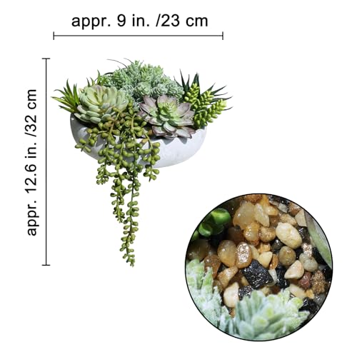 Winlyn 9" Artificial Succulent Arrangement Succulent Plants in Gray Round Planter Faux Potted Succulents for Home Office Bedroom Kitchen Bathroom Table Centerpiece Windowsill Shelf Mantel Decor