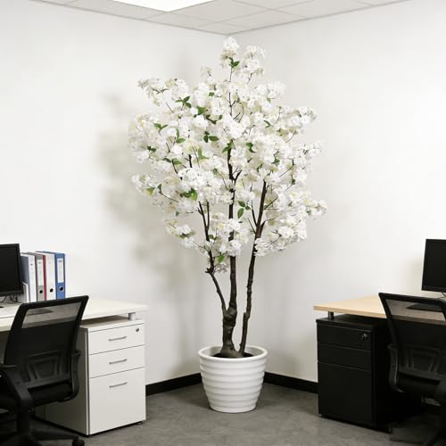 Large Artificial Cherry Blossoms Tree Indoor Faux Cherry Blossom Tree White 6FT Bedroom Trees for Home Christmas New Year Decor - color: White-ap28