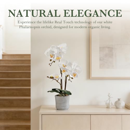 17.7" White Artificial Orchid Flowers in Ceramic Pot, Realistic Silk Phalaenopsis Arrangement with Stone, Waterproof Fake Orchid Plant for Bathroom, Home Office Table Top Centerpiece Decor(Orchid 3) - color: Orchid 3