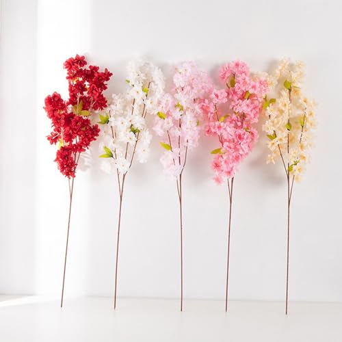 MINGZHE 5pcs Artificial Cherry Blossom Branches Faux Cherry Flowers 39 Inch Peach Branches Silk Tall Stems Fake Flower Arrangements for Home Wedding Table Vase Decor (Pink) - color: Pink
