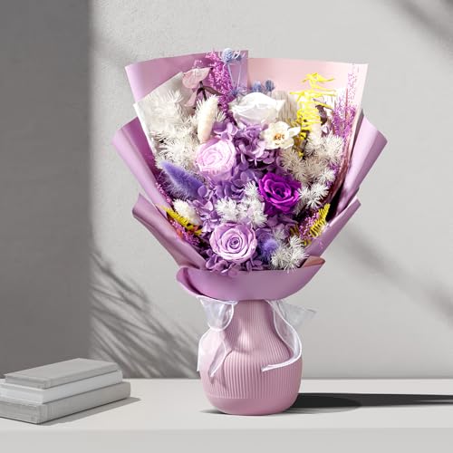 Bonsion Preserved Flowers Gifts for Women, Flower for Delivery, Light Purple Gifts fo Her, Preserved Roses Bouquets, Birthday Gifts for Grandma, Mothers Day Flowers for Wife - color: Light Purple