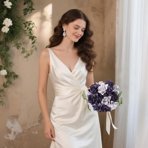 IPOPU 25PCS Artificial Gardenia Flowers Purple&Lilac Foam Gardenia Flowers Real Looking Fake Rose Heads for Wedding Bouquet Bridal Shower Party Home Floral Arrangements(Purple&Lilac) - color: Purple&lilac