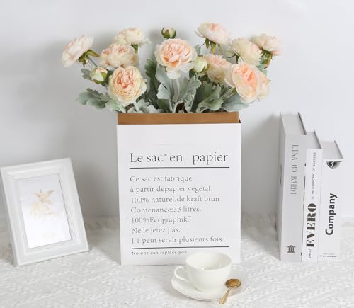 IPOPU Champagne Fake Peonies Artificial Ranunculus Flowers 6pcs 18Heads Champagne Silk Flowers 20.47" Artificial Flowers Bulk for Faux Floral Arrangements Home Table Decor - color: Champagne